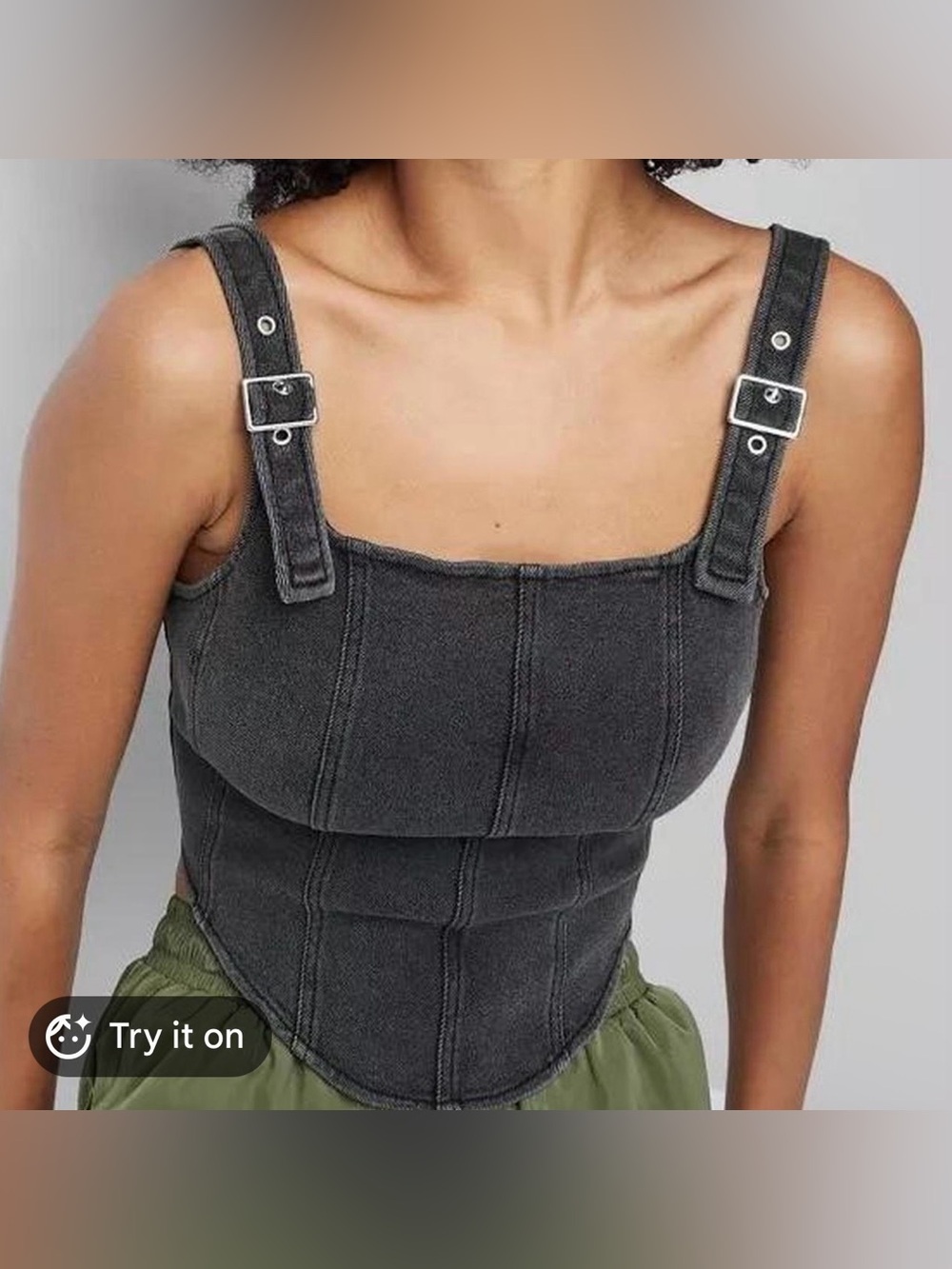 Black Denim Corset Crop Country Top with Buckle Straps Women’s Medium - Large